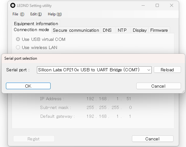 LEDND Setting Select serial port