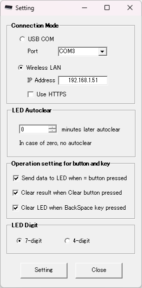 LEDND Windows Application LedCalc Setting